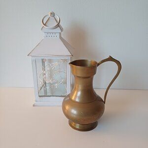 Vintage Solid Brass Pitcher Jug Vase with Handle Made In India 6''